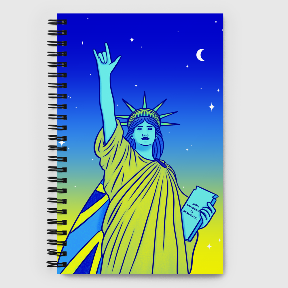 Carnet à spirale - Statue de la Liberté : Je t'aime en Langue des Signes