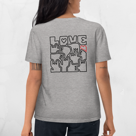 T-shirt unisexe en coton bio - Coeur et LOVE en Langue des Signes (noir et rouge)