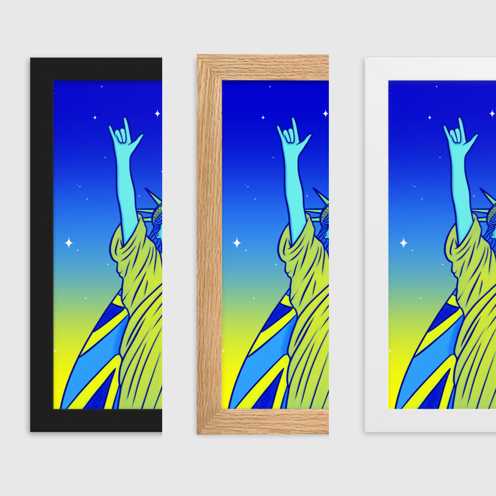 Poster en Papier Mat Encadré - Statue de la Liberté : Je t'aime en Langue des Signes