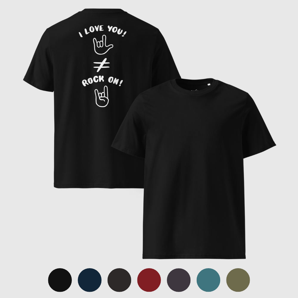 T-shirt unisexe en coton bio - I love you est différent de Rock On (blanc)