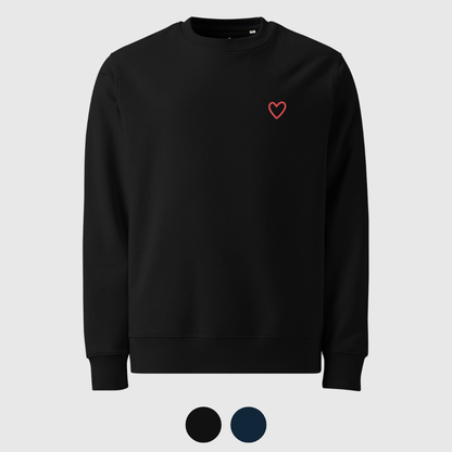 Sweatshirt éco-responsable unisexe - Coeur et LOVE en Langue des Signes (blanc et rouge)