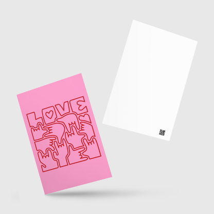 Carte postale standard - LOVE en Langue des Signes (rouge et rose)