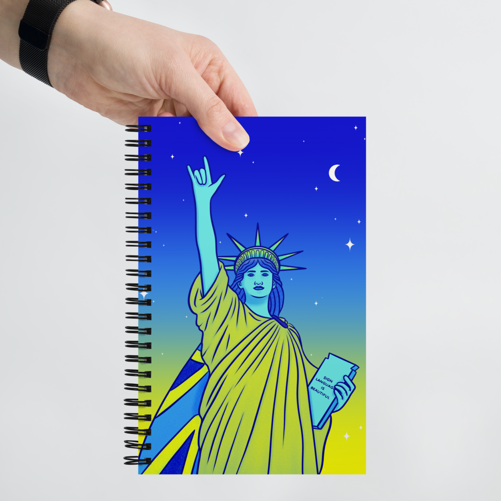 Carnet à spirale - Statue de la Liberté : Je t'aime en Langue des Signes