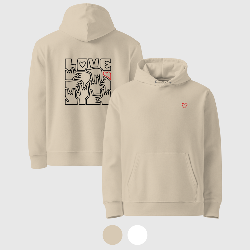 Sweat éco basique unisexe - Coeur et LOVE en Langue des Signes (noir)