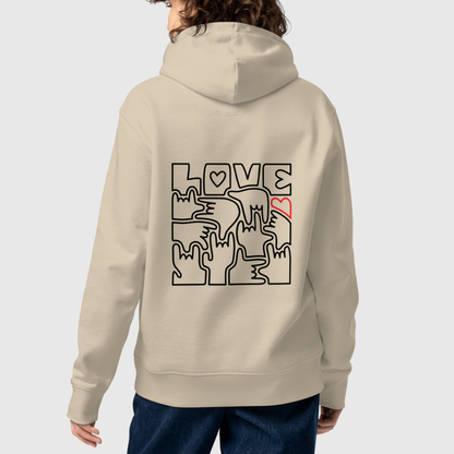 Sweat éco basique unisexe - Coeur et LOVE en Langue des Signes (noir)