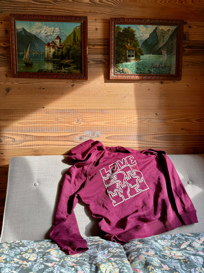 Sweat à capuche éco Raglan unisexe - Coeur et LOVE en Langue des Signes (blanc et rouge)