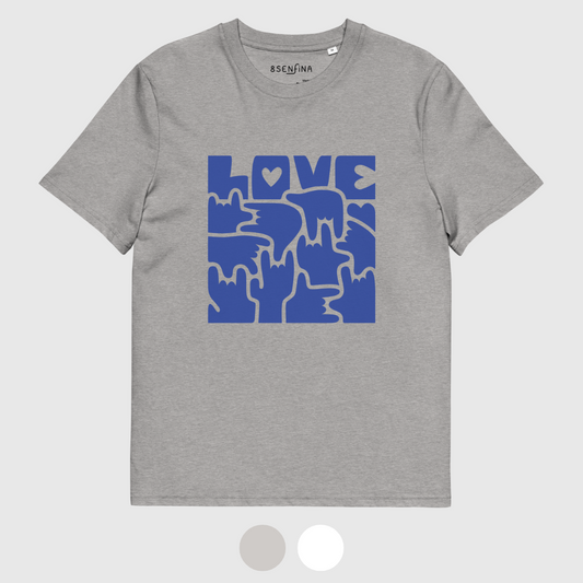 T-shirt unisexe en coton bio - LOVE en Langue des Signes (bleu)