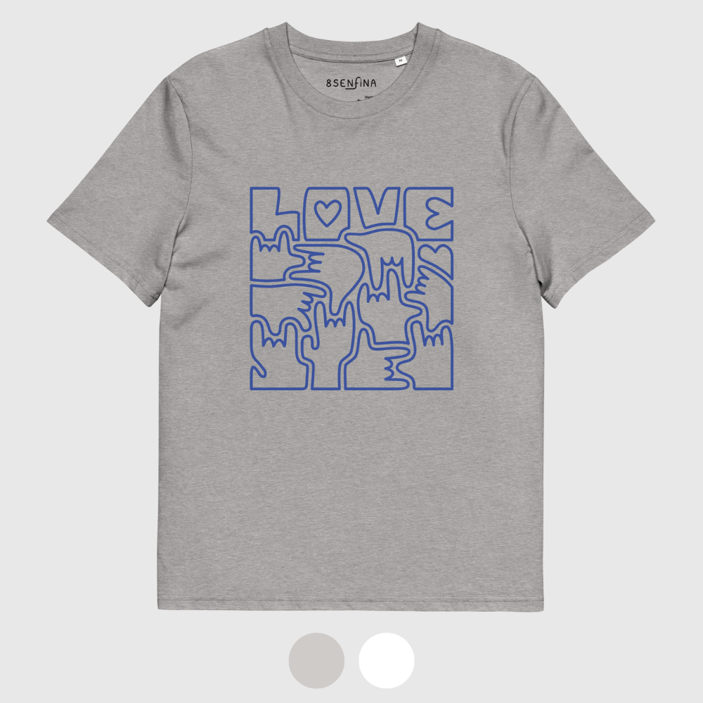T-shirt unisexe en coton bio - LOVE en Langue des Signes (bleu)