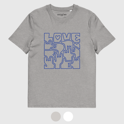T-shirt unisexe en coton bio - LOVE en Langue des Signes (bleu)