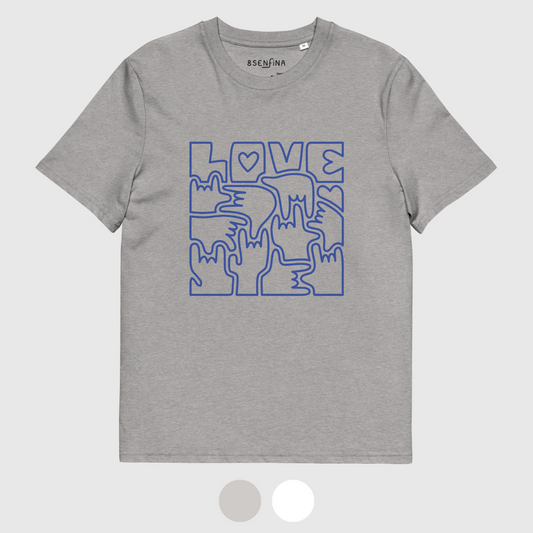 T-shirt unisexe en coton bio - LOVE en Langue des Signes (bleu)