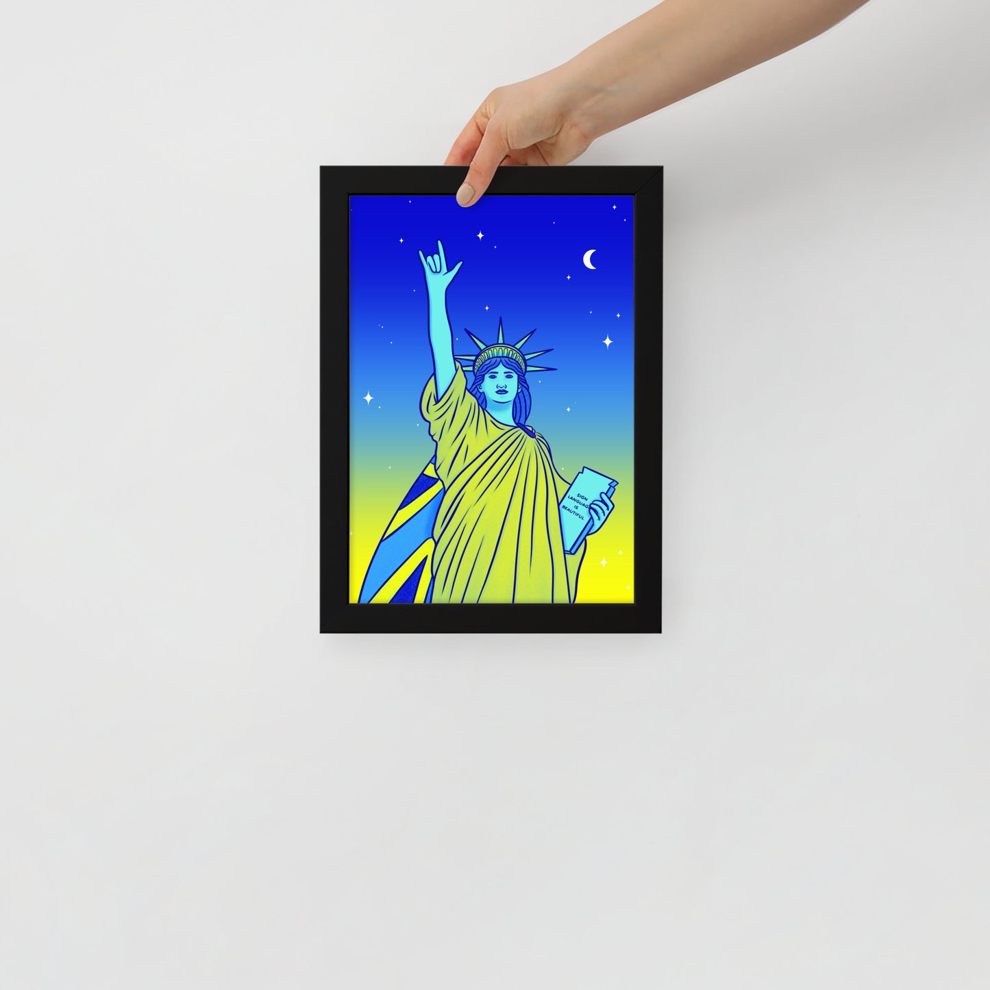 Poster en Papier Mat Encadré - Statue de la Liberté : Je t'aime en Langue des Signes