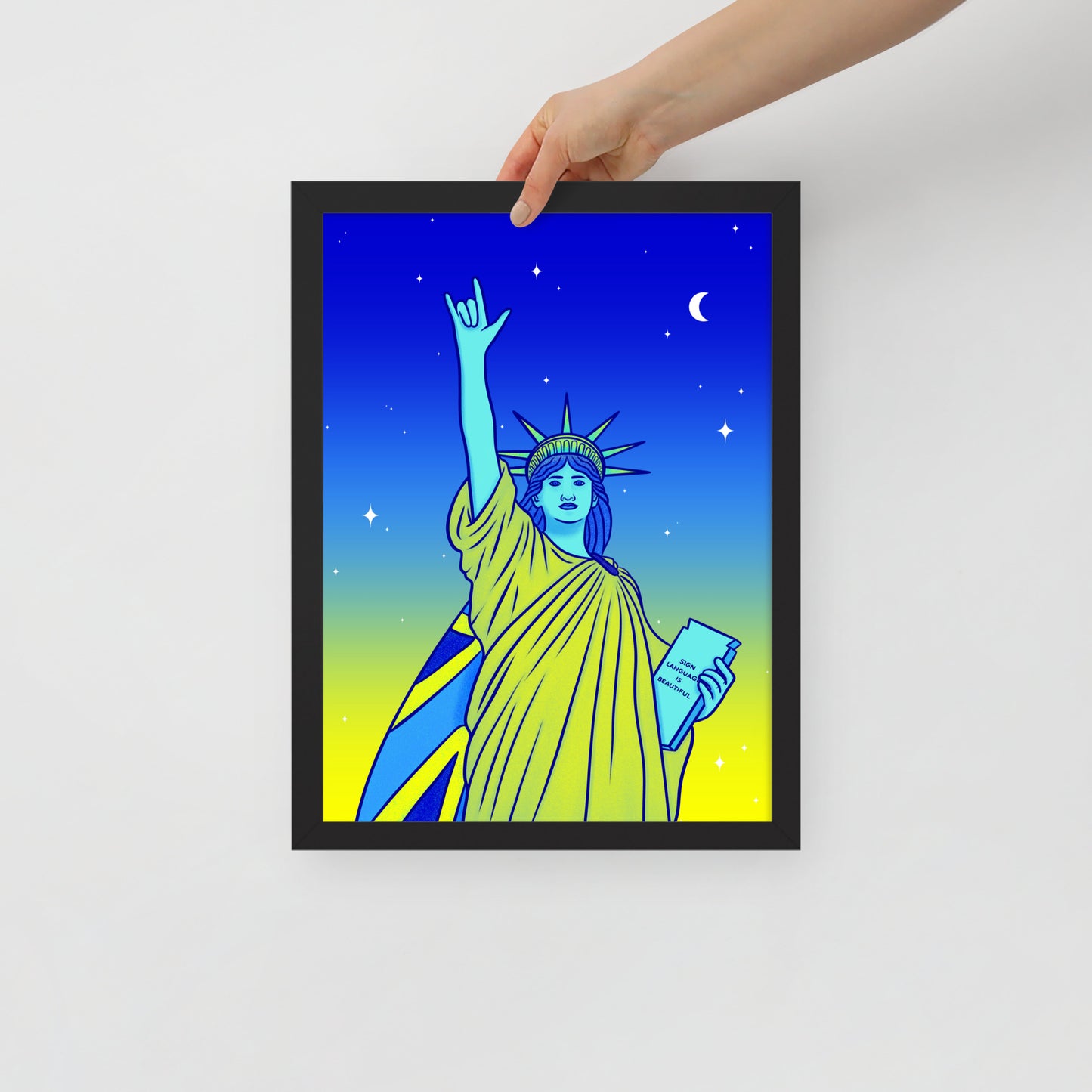 Poster en Papier Mat Encadré - Statue de la Liberté : Je t'aime en Langue des Signes