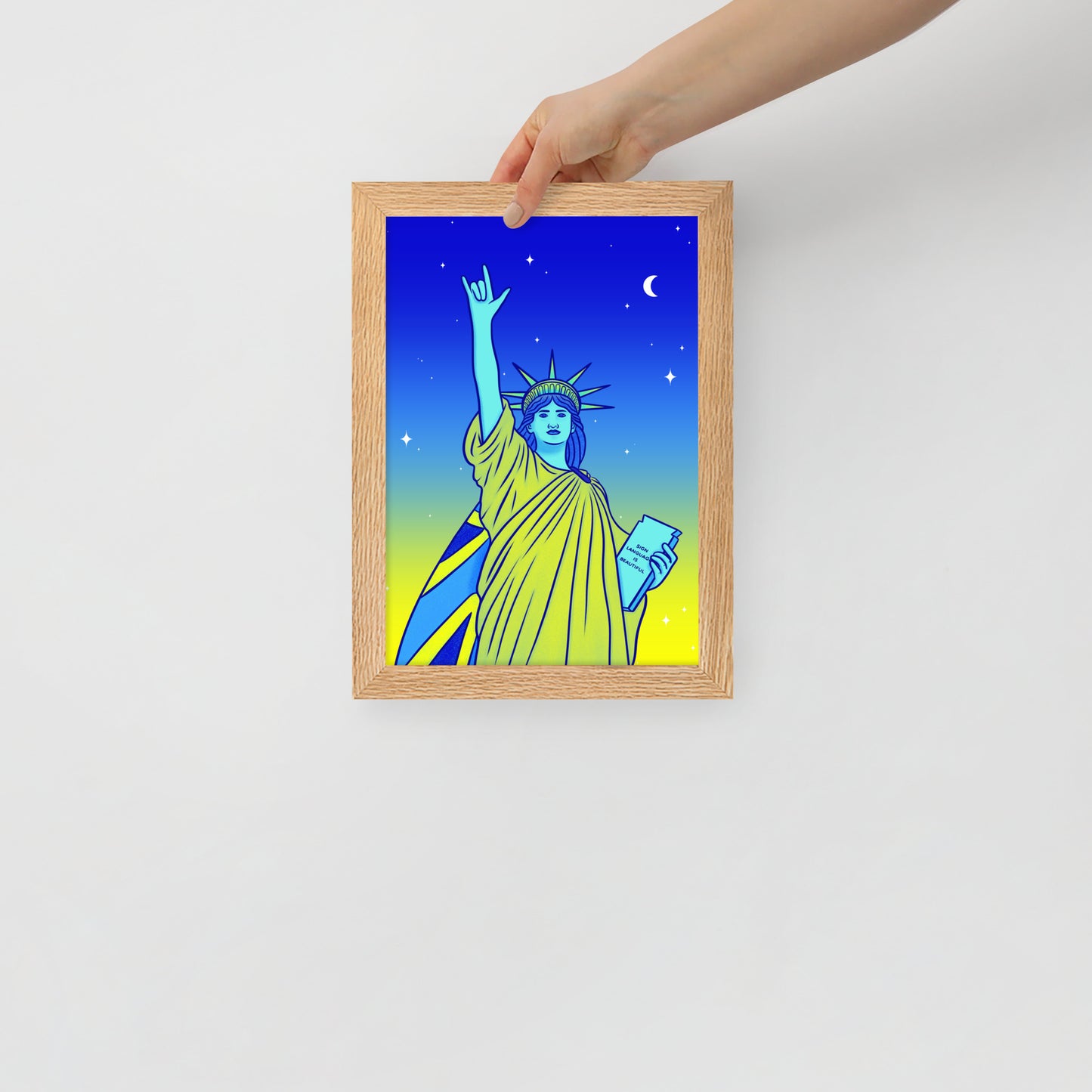 Poster en Papier Mat Encadré - Statue de la Liberté : Je t'aime en Langue des Signes
