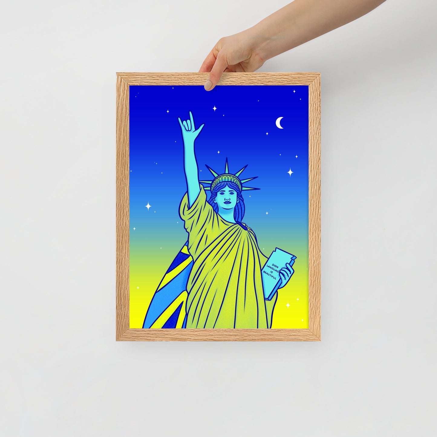 Poster en Papier Mat Encadré - Statue de la Liberté : Je t'aime en Langue des Signes