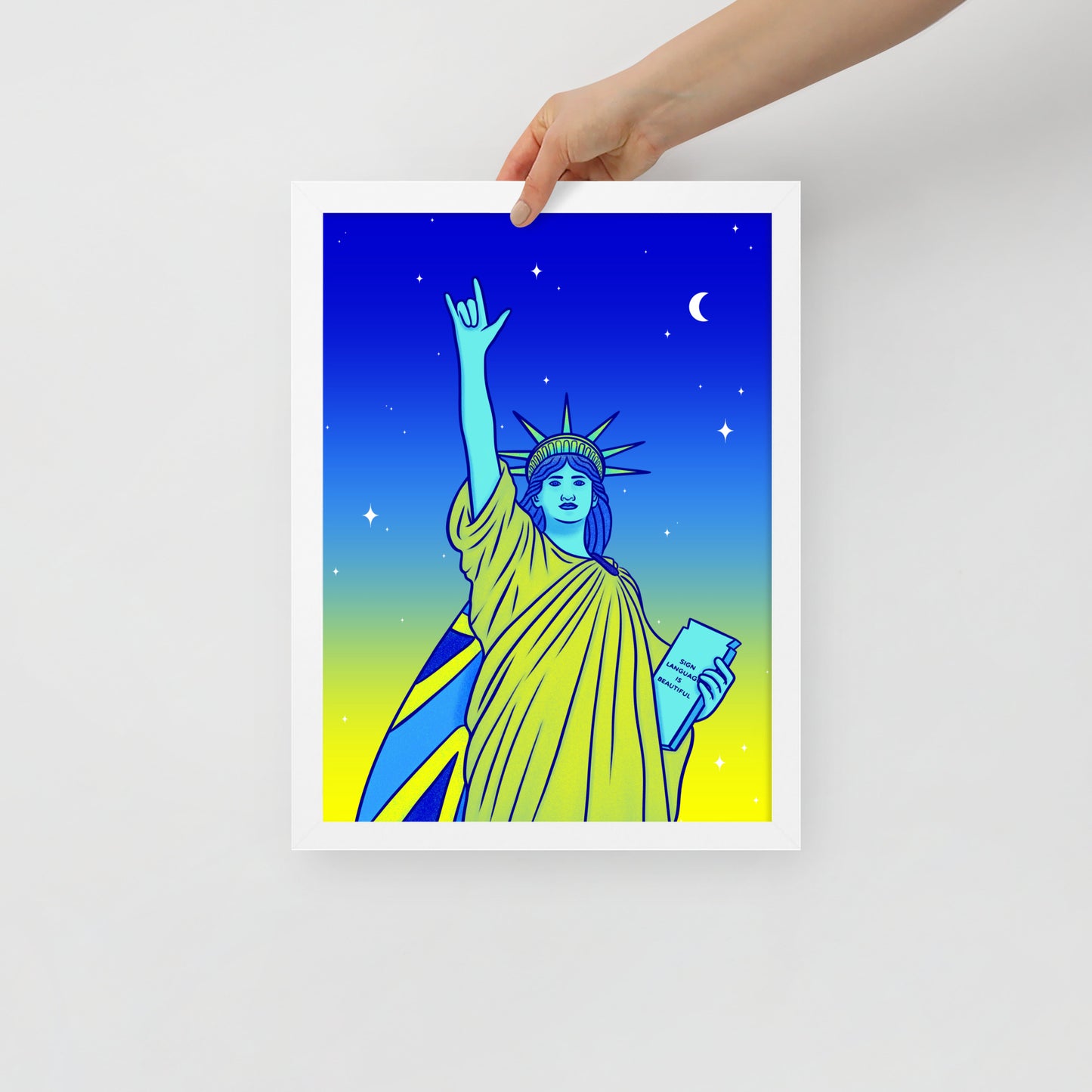 Poster en Papier Mat Encadré - Statue de la Liberté : Je t'aime en Langue des Signes