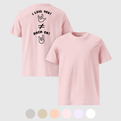 "I love you! 🤟" est différent de "Rock On! 🤘" - T-shirt unisexe en coton biologique